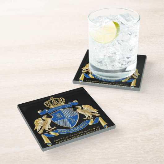 Maak uw eigen wapenkat blauw-goudblauw-elemanje glazen onderzetter (Schuin)