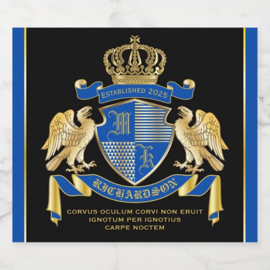 Maak uw eigen wapenkat blauw-goudblauw-elemanje likeurfles etiket (Enkel label)