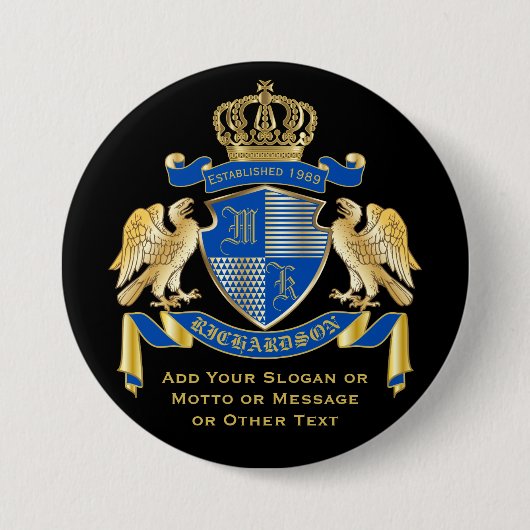 Maak uw eigen wapenkat blauw-goudblauw-elemanje ronde button 7,6 cm (Voorkant)