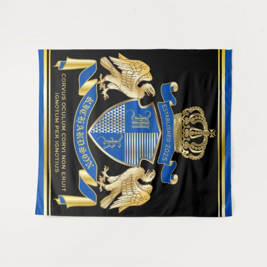 Maak uw eigen wapenkat blauw-goudblauw-elemanje wandkleed (Voorkant (horizontaal))