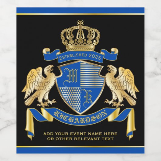 Maak uw eigen wapenkat blauw-goudblauw-elemanje wijn etiket (Enkel label)