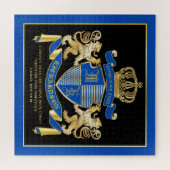 Maak uw eigen wapenkat blauw goudleem legpuzzel (Horizontaal)