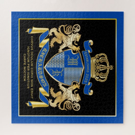 Maak uw eigen wapenkat blauw goudleem legpuzzel (Horizontaal)