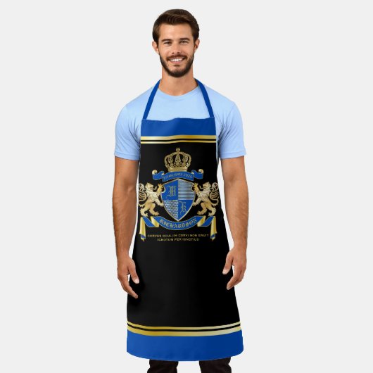 Maak uw eigen wapenkat blauw goudleem schort (Gedragen)