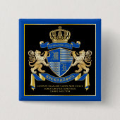 Maak uw eigen wapenkat blauw goudleem vierkante button 5,1 cm (Voorkant)