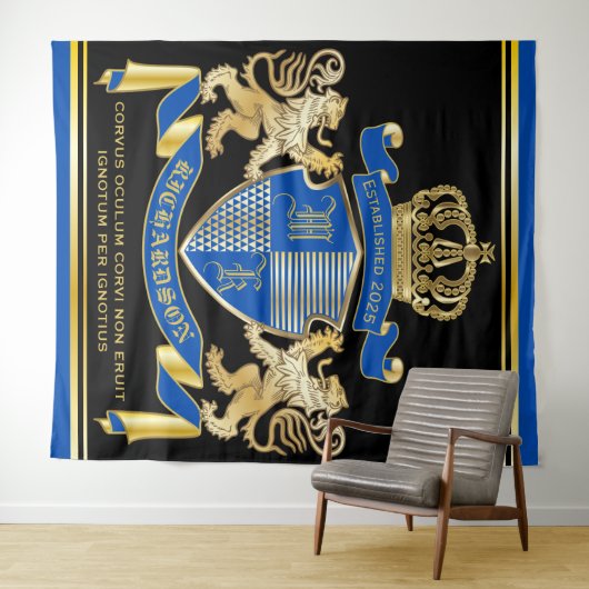 Maak uw eigen wapenkat blauw goudleem wandkleed (In Situ (horizontaal))