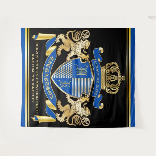 Maak uw eigen wapenkat blauw goudleem wandkleed (Voorkant (horizontaal))