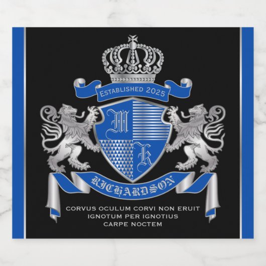 Maak uw eigen wapenkat blauw, zilveren ledemaat likeurfles etiket (Enkel label)