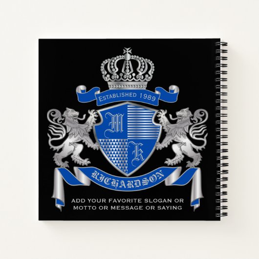 Maak uw eigen wapenkat blauw, zilveren ledemaat notitieboek (Achterkant)