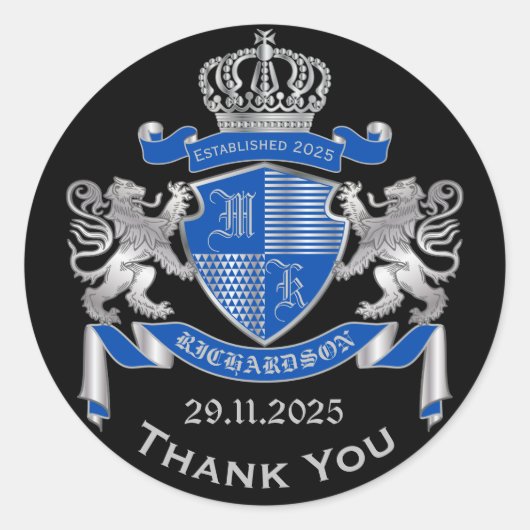 Maak uw eigen wapenkat blauw, zilveren ledemaat ronde sticker (Voorkant)