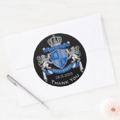 Maak uw eigen wapenkat blauw, zilveren ledemaat ronde sticker (Envelop)