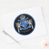 Maak uw eigen wapenkat blauw, zilveren ledemaat ronde sticker (Envelop)