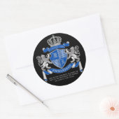 Maak uw eigen wapenkat blauw, zilveren ledemaat ronde sticker (Envelop)
