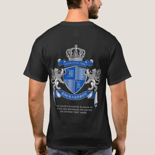 Maak uw eigen wapenkat blauw, zilveren ledemaat t-shirt (Achterkant)
