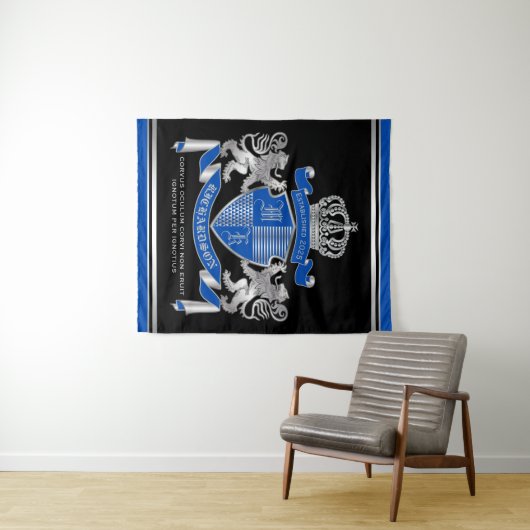 Maak uw eigen wapenkat blauw, zilveren ledemaat wandkleed (In Situ (horizontaal))