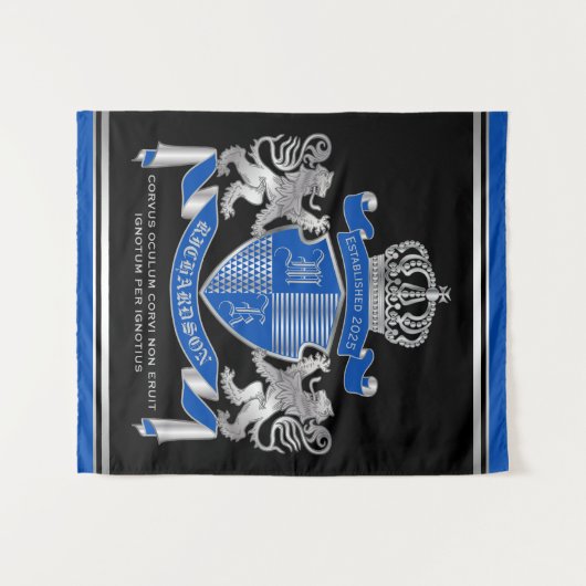 Maak uw eigen wapenkat blauw, zilveren ledemaat wandkleed (Voorkant (horizontaal))