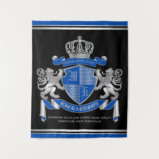 Maak uw eigen wapenkat blauw, zilveren ledemaat wandkleed (Voorkant)