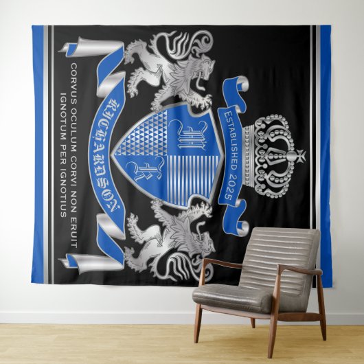 Maak uw eigen wapenkat blauw, zilveren ledemaat wandkleed (In Situ (horizontaal))