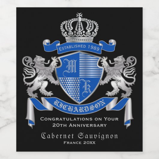 Maak uw eigen wapenkat blauw, zilveren ledemaat wijn etiket (Enkel label)