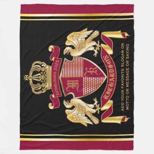 Maak uw eigen wapenkat rood-goudblauw fleece deken (Voorkant)