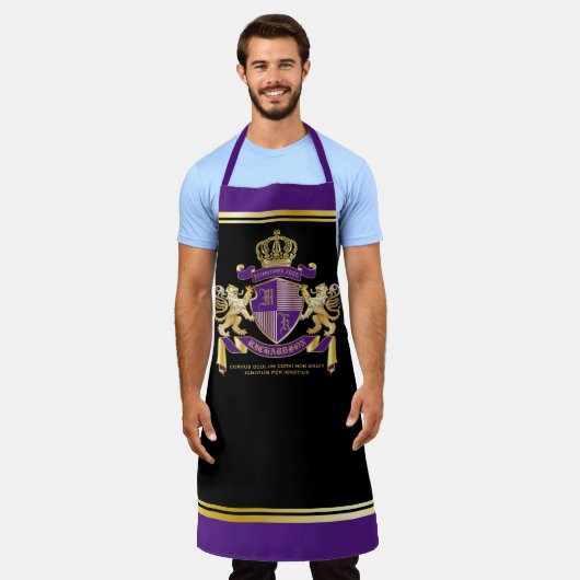 Maak uw eigen wapenschild Paars goudleeuwen Schort (Gedragen)