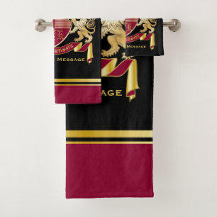 Maak uw eigen wapenschild Red Gold Lion Emblem Bad Handdoek