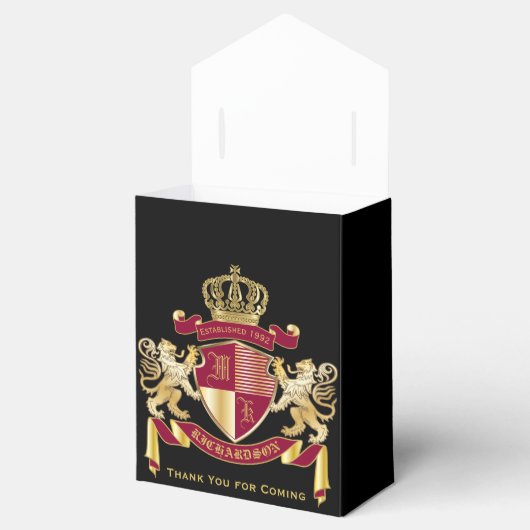 Maak uw eigen wapenschild Red Gold Lion Emblem Bedankdoosjes (Geopend)