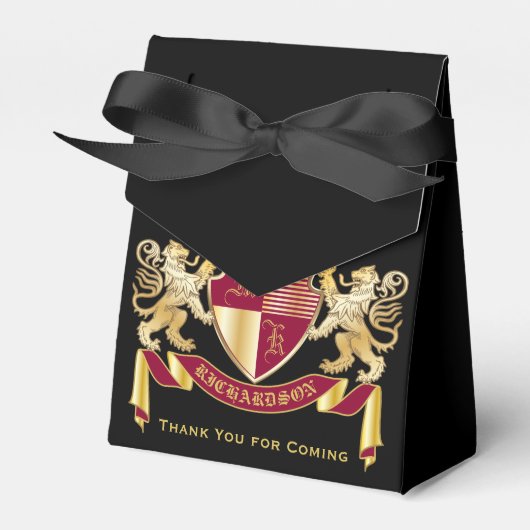 Maak uw eigen wapenschild Red Gold Lion Emblem Bedankdoosjes (Voorkant Zijde)