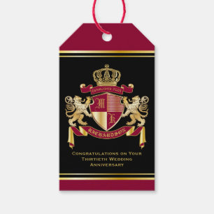 Maak uw eigen wapenschild Red Gold Lion Emblem Cadeaulabel
