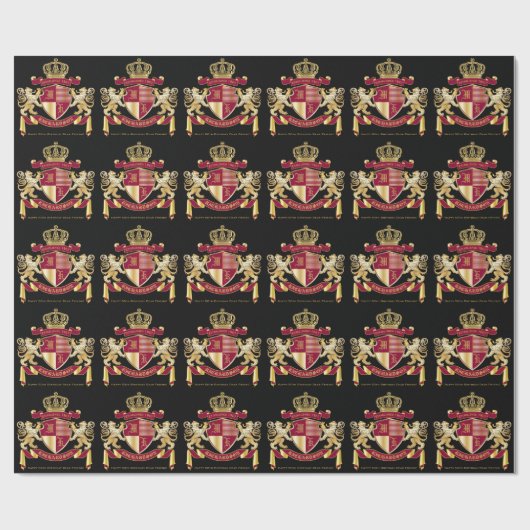 Maak uw eigen wapenschild Red Gold Lion Emblem Cadeaupapier (Vlak)