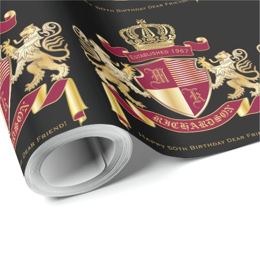 Maak uw eigen wapenschild Red Gold Lion Emblem Cadeaupapier (Rol Hoek)