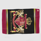 Maak uw eigen wapenschild Red Gold Lion Emblem Golfhanddoek (Horizontaal)