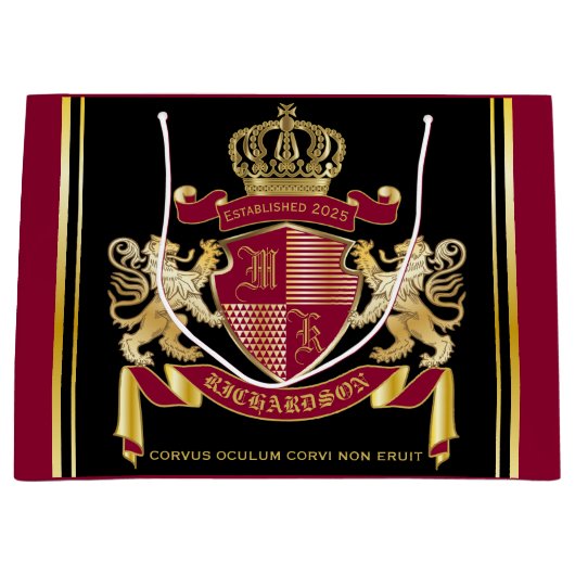 Maak uw eigen wapenschild Red Gold Lion Emblem Groot Cadeauzakje (Voorkant)