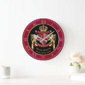 Maak uw eigen wapenschild Red Gold Lion Emblem Grote Klok (Huis)