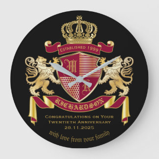 Maak uw eigen wapenschild Red Gold Lion Emblem Grote Klok