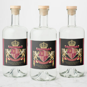 Maak uw eigen wapenschild Red Gold Lion Emblem Likeurfles Etiket
