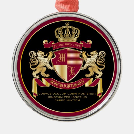 Maak uw eigen wapenschild Red Gold Lion Emblem Metalen Ornament (Voorkant)