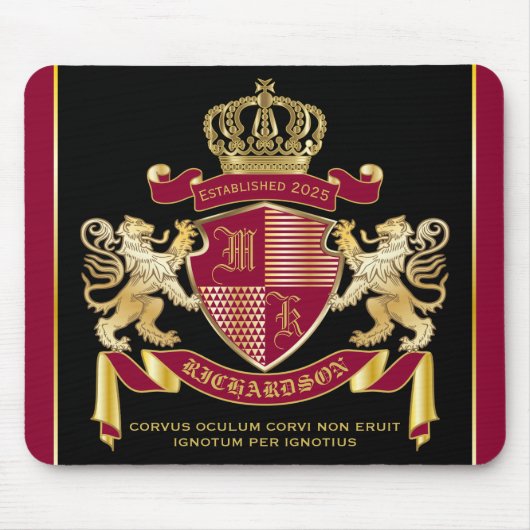 Maak uw eigen wapenschild Red Gold Lion Emblem Muismat (Voorkant)