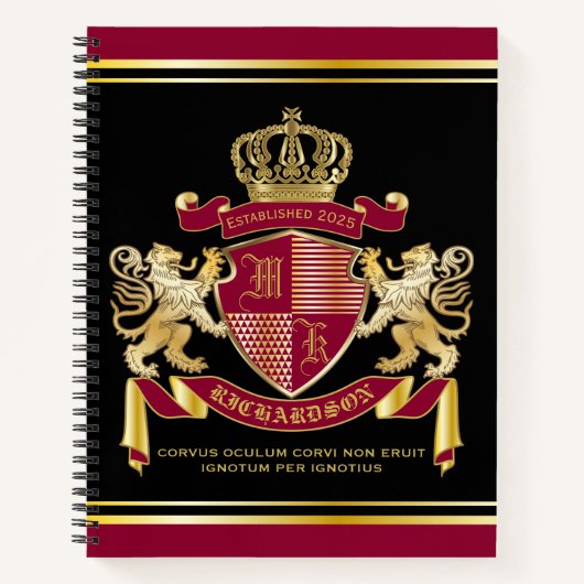 Maak uw eigen wapenschild Red Gold Lion Emblem Notitieboek (Voorkant)