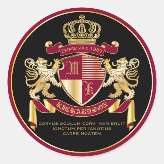 Maak uw eigen wapenschild Red Gold Lion Emblem Ronde Sticker (Voorkant)