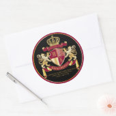 Maak uw eigen wapenschild Red Gold Lion Emblem Ronde Sticker (Envelop)