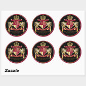 Maak uw eigen wapenschild Red Gold Lion Emblem Ronde Sticker (Vel)