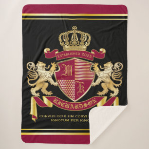 Maak uw eigen wapenschild Red Gold Lion Emblem Sherpa Deken