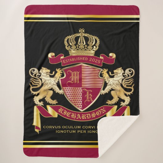 Maak uw eigen wapenschild Red Gold Lion Emblem Sherpa Deken (Voorkant)