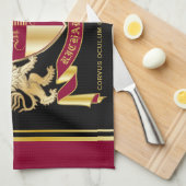 Maak uw eigen wapenschild Red Gold Lion Emblem Theedoek (Quarter Fold)