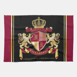 Maak uw eigen wapenschild Red Gold Lion Emblem Theedoek