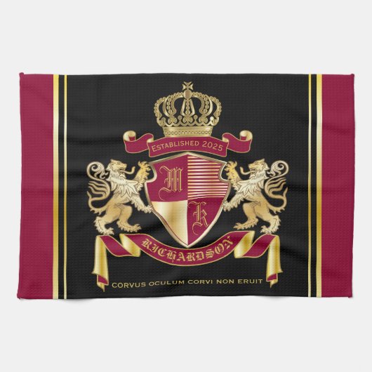 Maak uw eigen wapenschild Red Gold Lion Emblem Theedoek (Horizontaal)