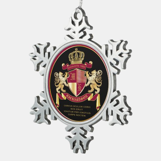 Maak uw eigen wapenschild Red Gold Lion Emblem Tin Sneeuwvlok Ornament (Rechts)