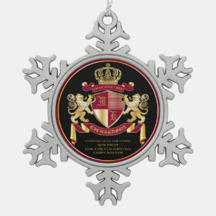 Maak uw eigen wapenschild Red Gold Lion Emblem Tin Sneeuwvlok Ornament