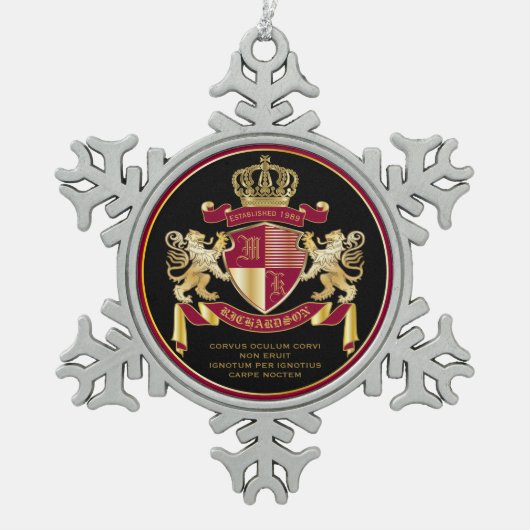 Maak uw eigen wapenschild Red Gold Lion Emblem Tin Sneeuwvlok Ornament (Voorkant)